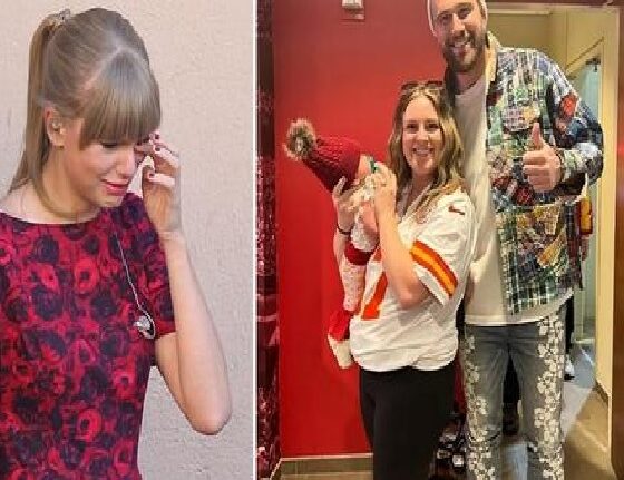 Leopards don’t change their spots: Travis kelce cheated on Taylor Swift, an unknown lady has his male child despite severe warning from Kardashian, Maya Benberry and Kayla Nicole leaving Taylor in tears…a leaked photo of Travis, his son and this lady circulates social media