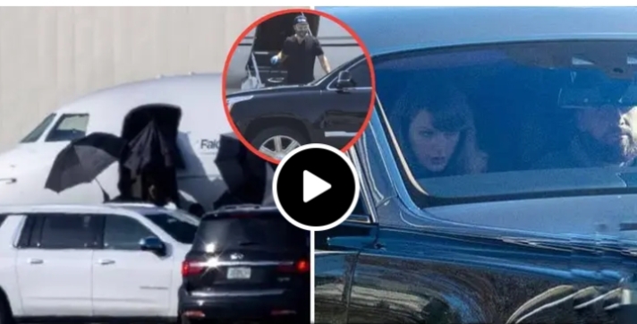 Travis Kelce seen kissing Taylor Swift passionately as they jet down to paris airport, with the excited Lovers spotted holding hands as they enter a presidential motorcade, ahead of Swift’s Eras Tour